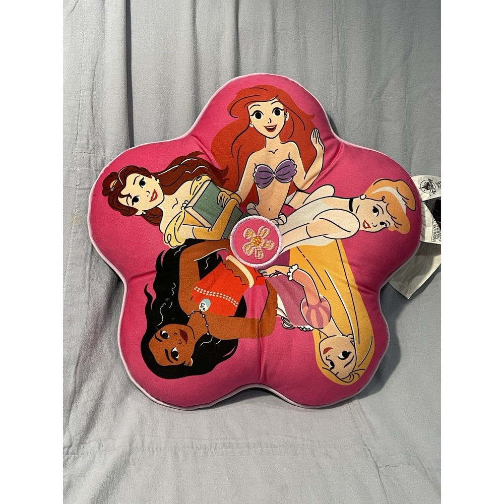 NWOT Disney‎ Parks Princess 14.5" Flower Shaped Plush Pillow - Ariel Belle Moana